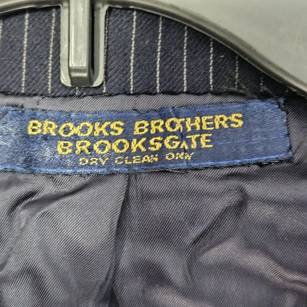 VTG 80s Brooks Brothers Suit Jacket Blazer Mens 42L Pinstripe Navy USA Union